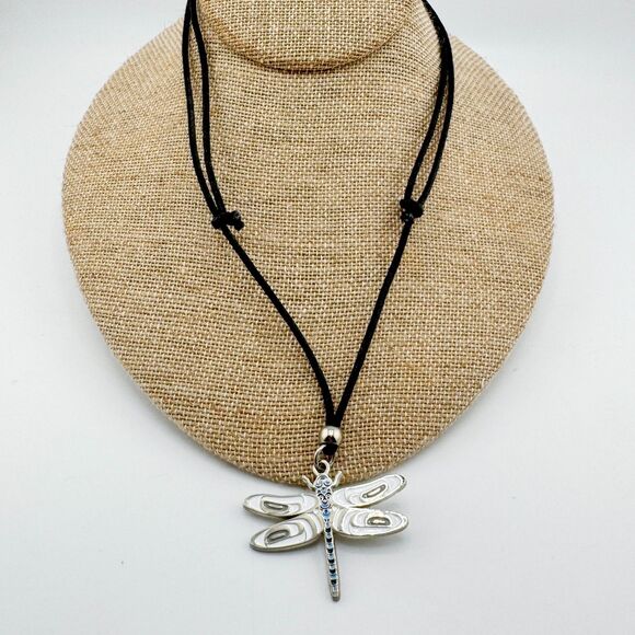 Signed A. Everson Dragonfly Pendant Canada Enamel Vintage Silver Tone Adjustable - Picture 6 of 11